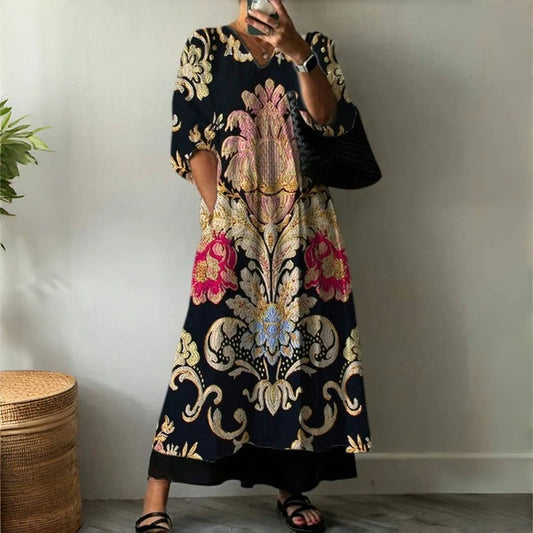 Mónica™ | Vestido Vintage Con Estampado Egnico