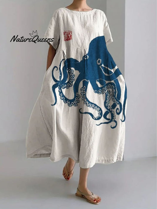 Tabita™ | Vestido informal holgado y elegante con estampado artístico de pulpo vintage para mujer